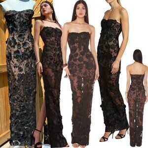 🆕 BRONX & BANCO 🧿 NWOT Jasmine Noir Floral Embroidered Maxi Dress, Sz XS US 2